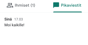 Näytönkaappaus Google Meets -ohjelman pikaviestit- eli chat -palkista.