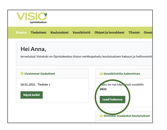 Näyttökuva palvelun etusivusta.