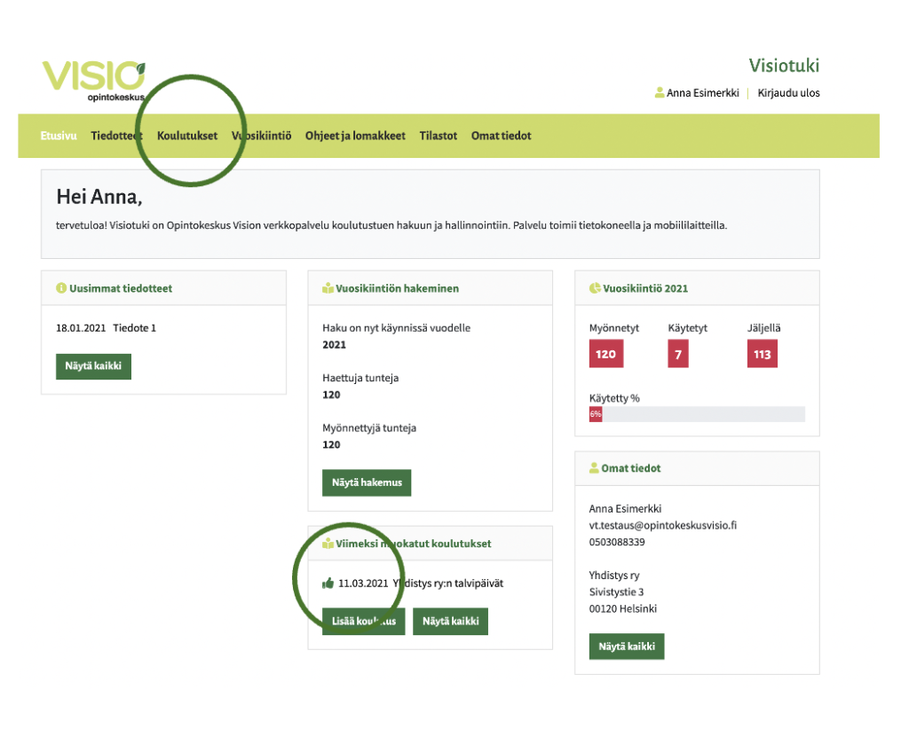 Kuvakaappaus palvelun etusivulta.