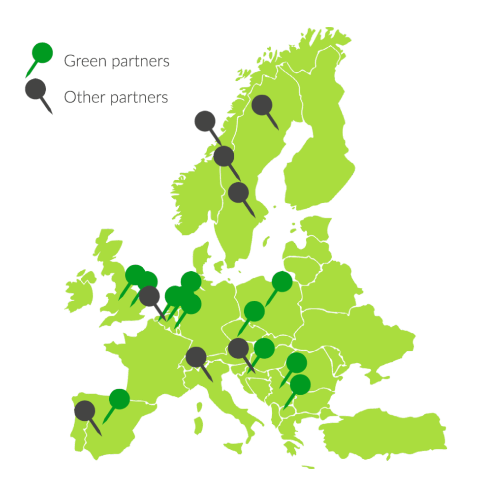 Green partners from: poland, czheck republic, macedonia, croatia, serbia, belgium, netherlands, spain and UK. Other partners from: Norway, Sweden, Italy, Croatia and Spain. 